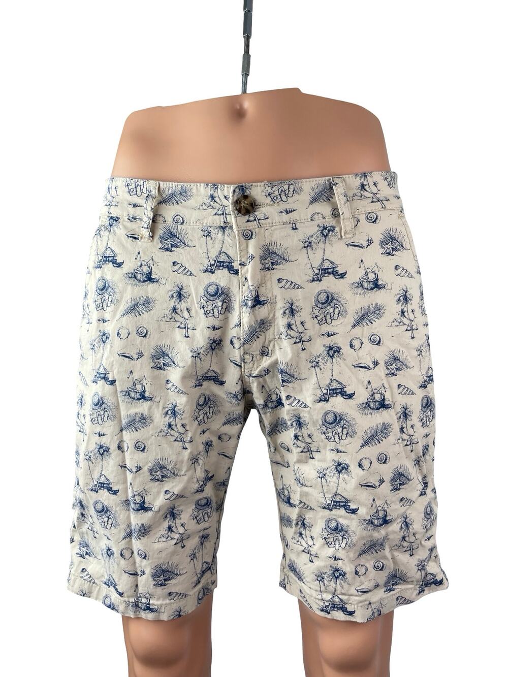 OP Ocean Pacific Men's Beige Hawaiian Beach Bermuda Chino Khaki Shorts Size 34